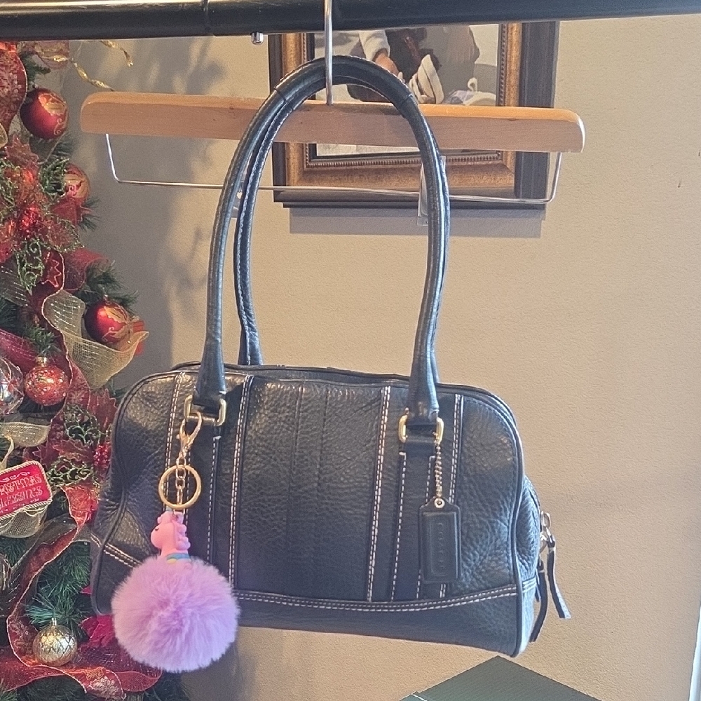 Y2K Coach LEGACY Black 526 Pebbled Leather Shoulder Bag with Purple Charm